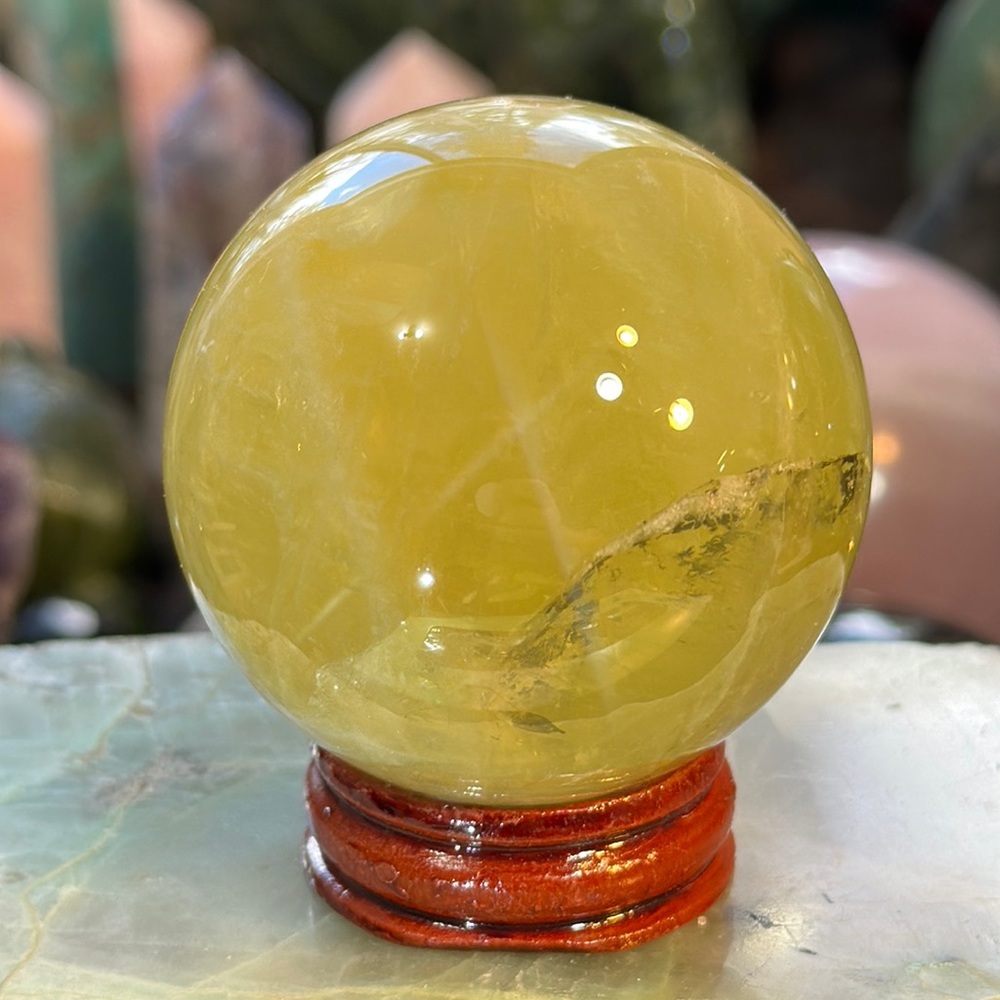 Star Flash Yellow Smokey Quartz Crystal Sphere! Watch The Video!